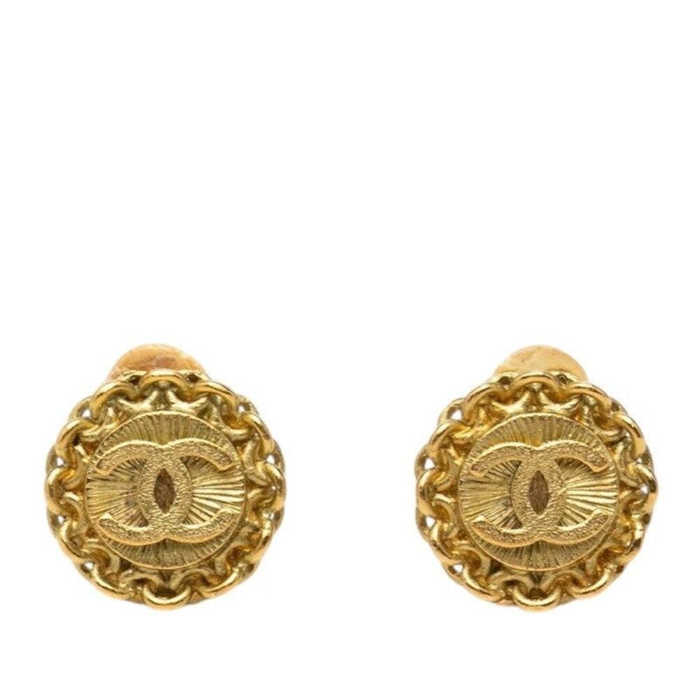 Chanel CC Logo Vintage Earrings 95P Gold Plated
